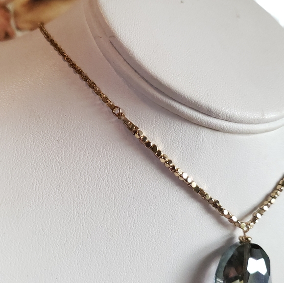 LUXURY CHOKER NECKLACE DAINTY GOLD VERMEIL SMOKY QUARTZ PENDANT NEW NEUTRAL Y2K - Picture 6 of 8